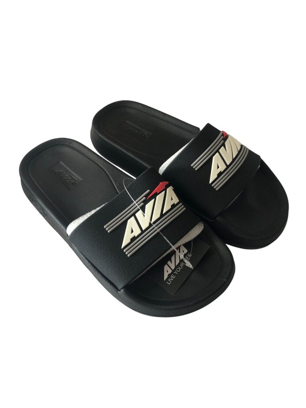 Avia Kids Primary Sandals Slides Rubber Logo Black White 5